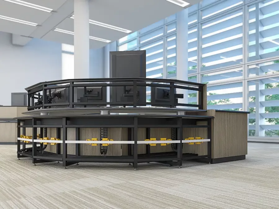 Tresco console showing electrical and wiring solutions for an office environment