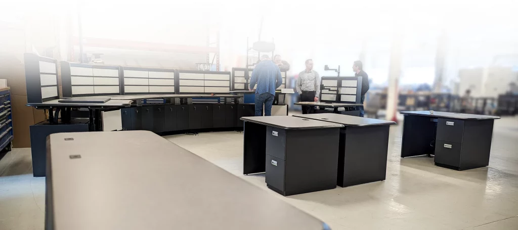 Command center consoles by Tresco, factory acceptance test scene