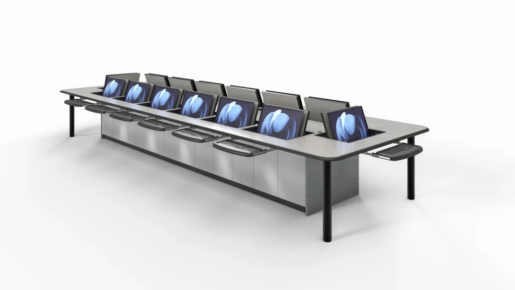 Custom boardrrom table with pop up monitors and keyboards |