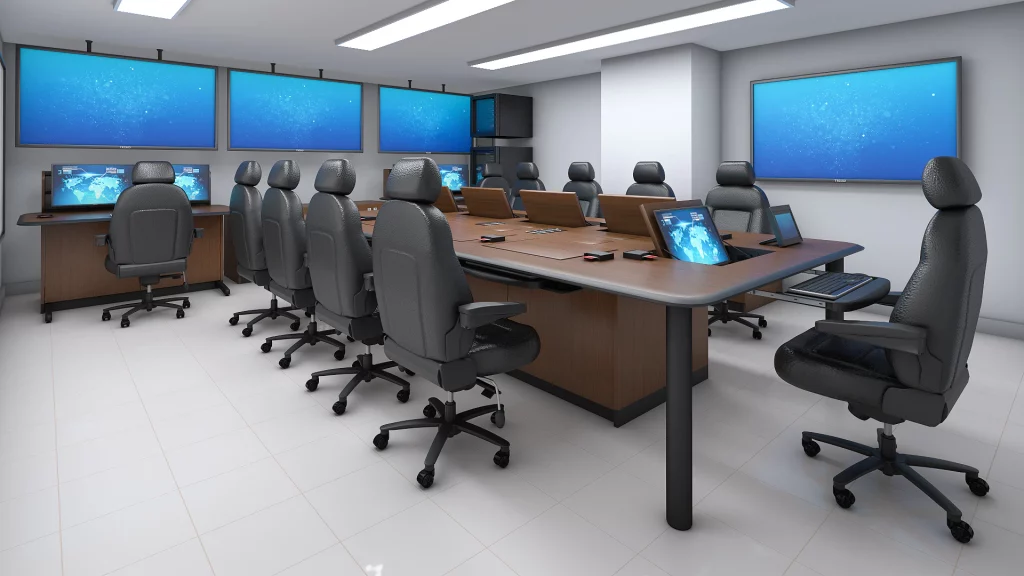 Contorl room table with similar tonalities and colors |