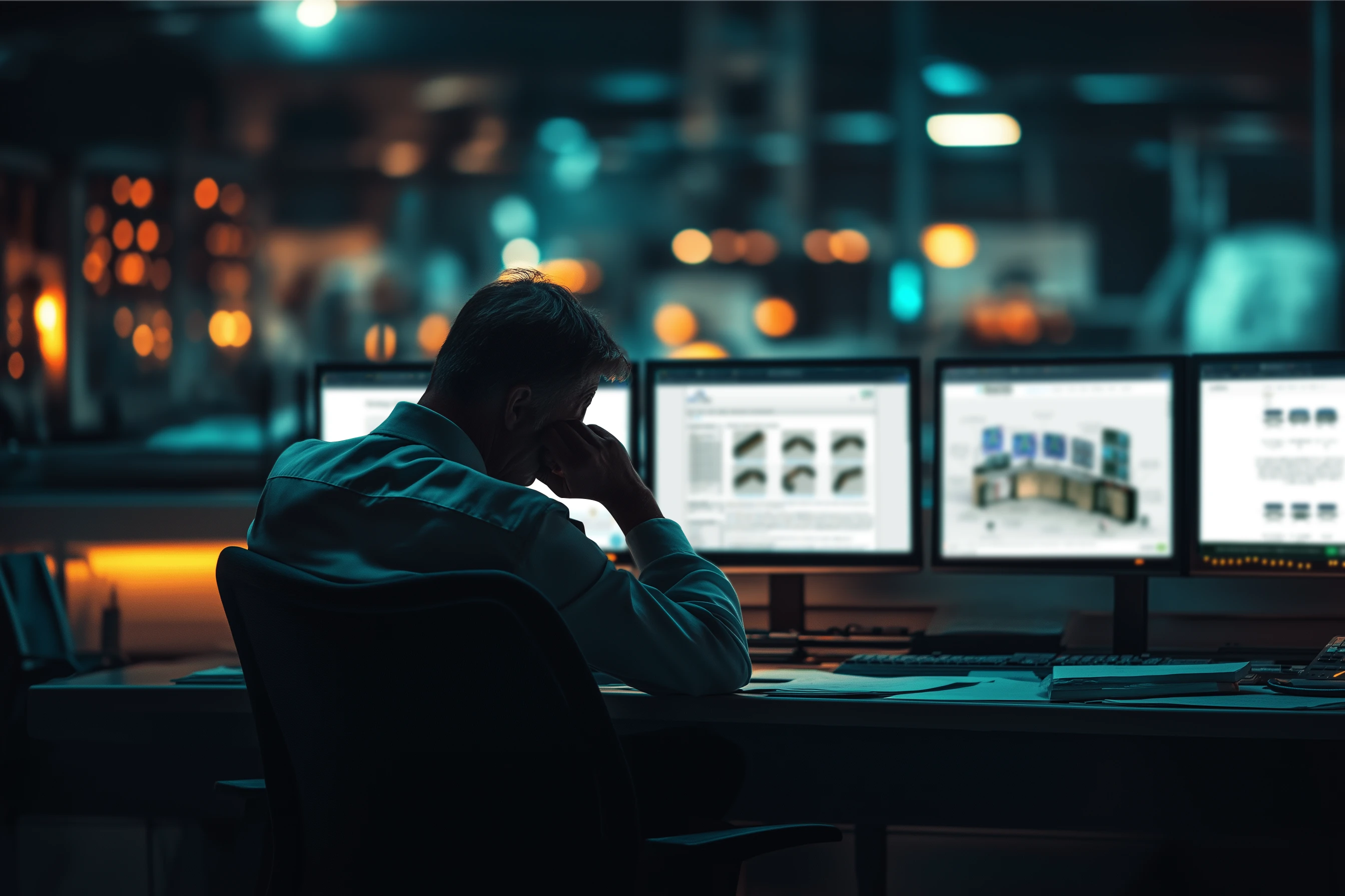 stressed control room operator, considering multiple console options 