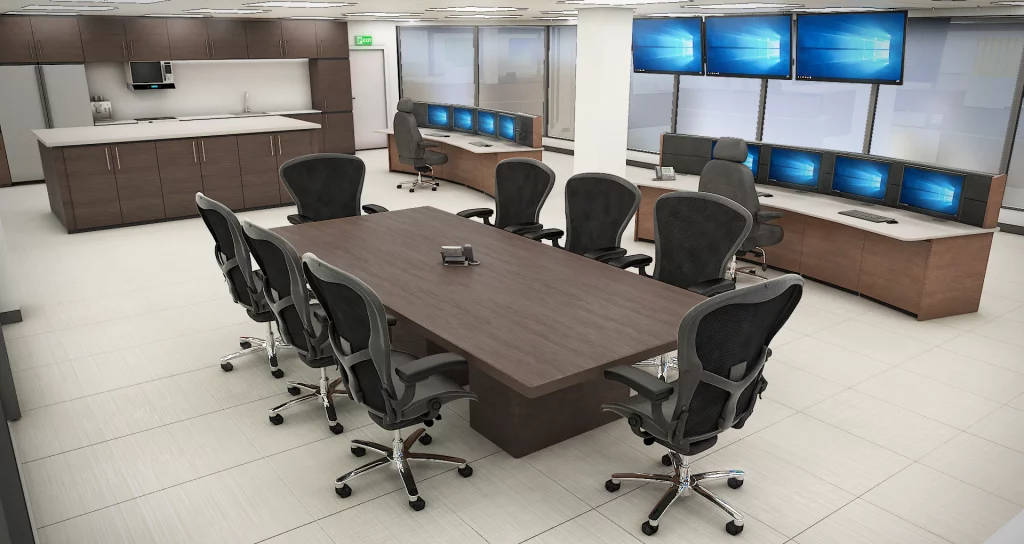 Integrated contorl room consoles and meeting table 4 e1744219404442 |
