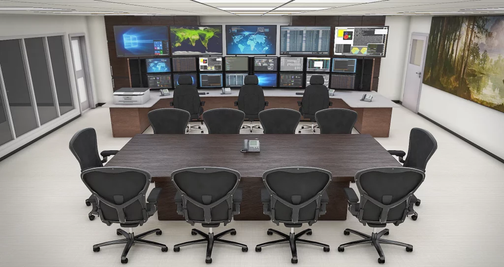 Integrated contorl room consoles and meeting table e1744219454566 |