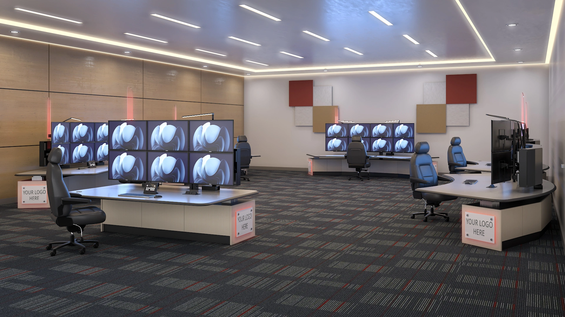 a control room depicting sleek modern consoles that point at the future of control room consoles 