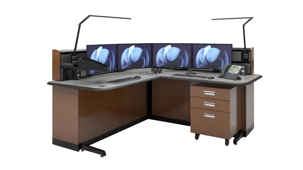 L shaped nexus control room console |