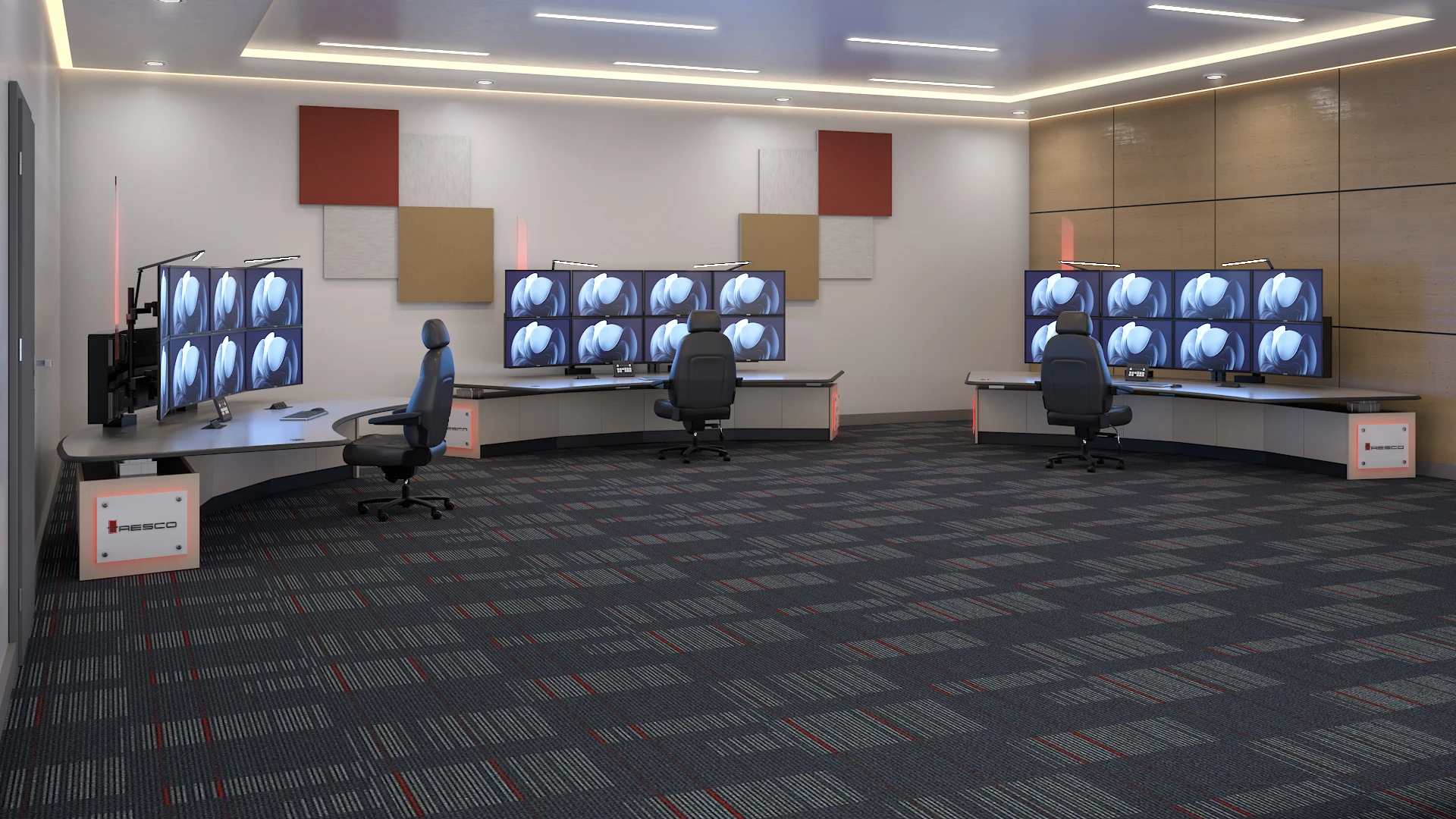 Utility control room featuring Tresco control room furniture. Operator workstations.