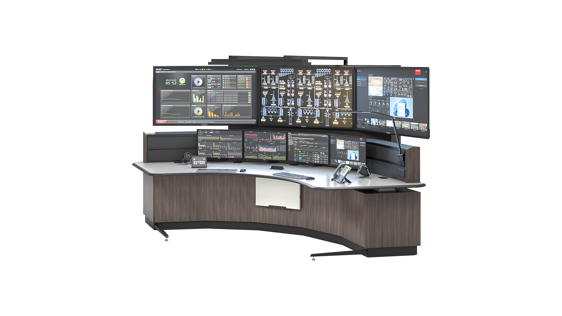 Vanguard control room console with independent tertiary monitors |