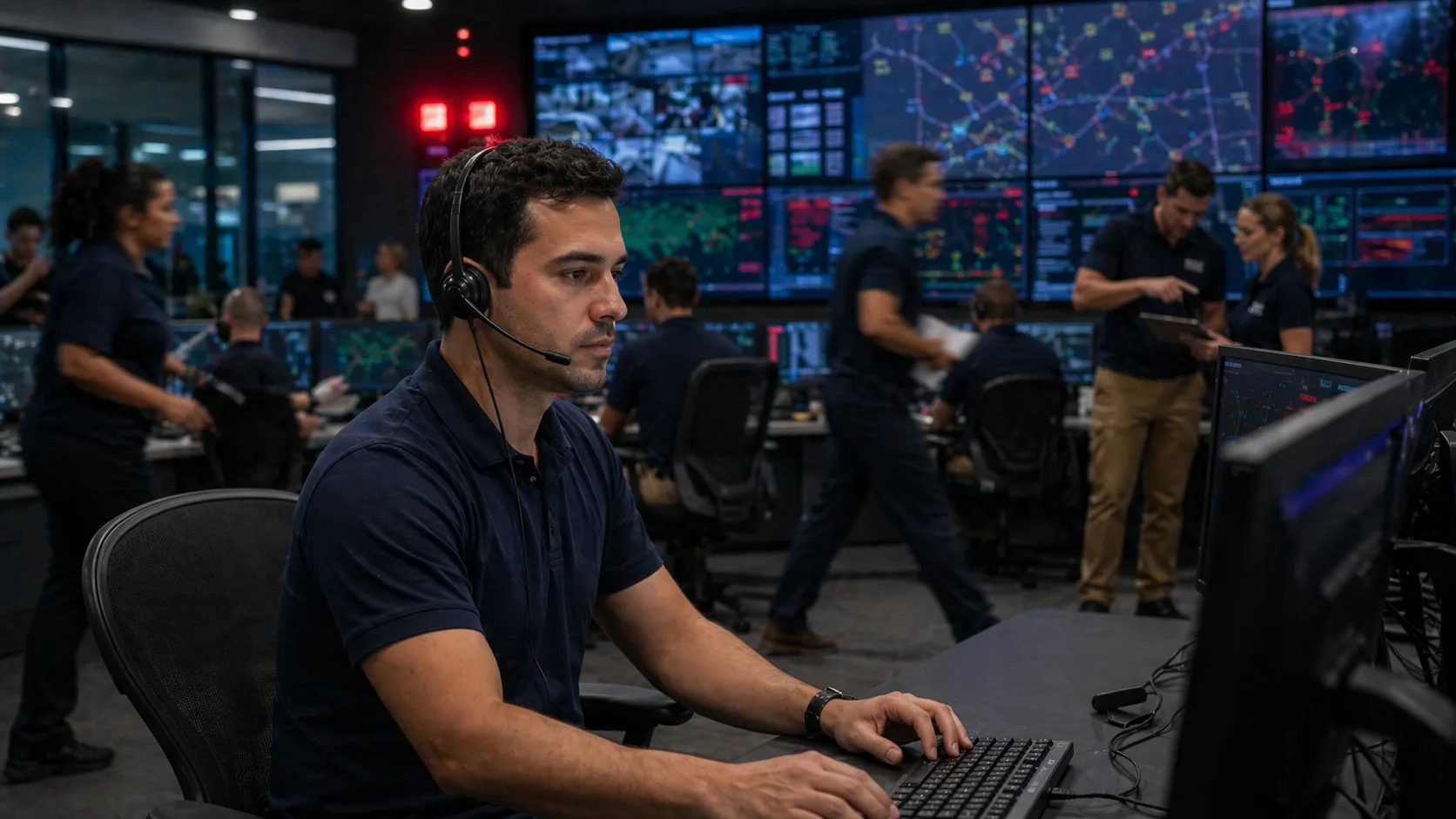 Operator focused on his task while the entire control room in going though an emergency situation