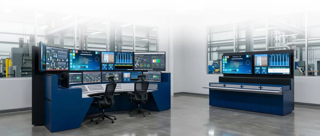 Two standardized control room console footprints designed for a Fortune 500 logistics facility