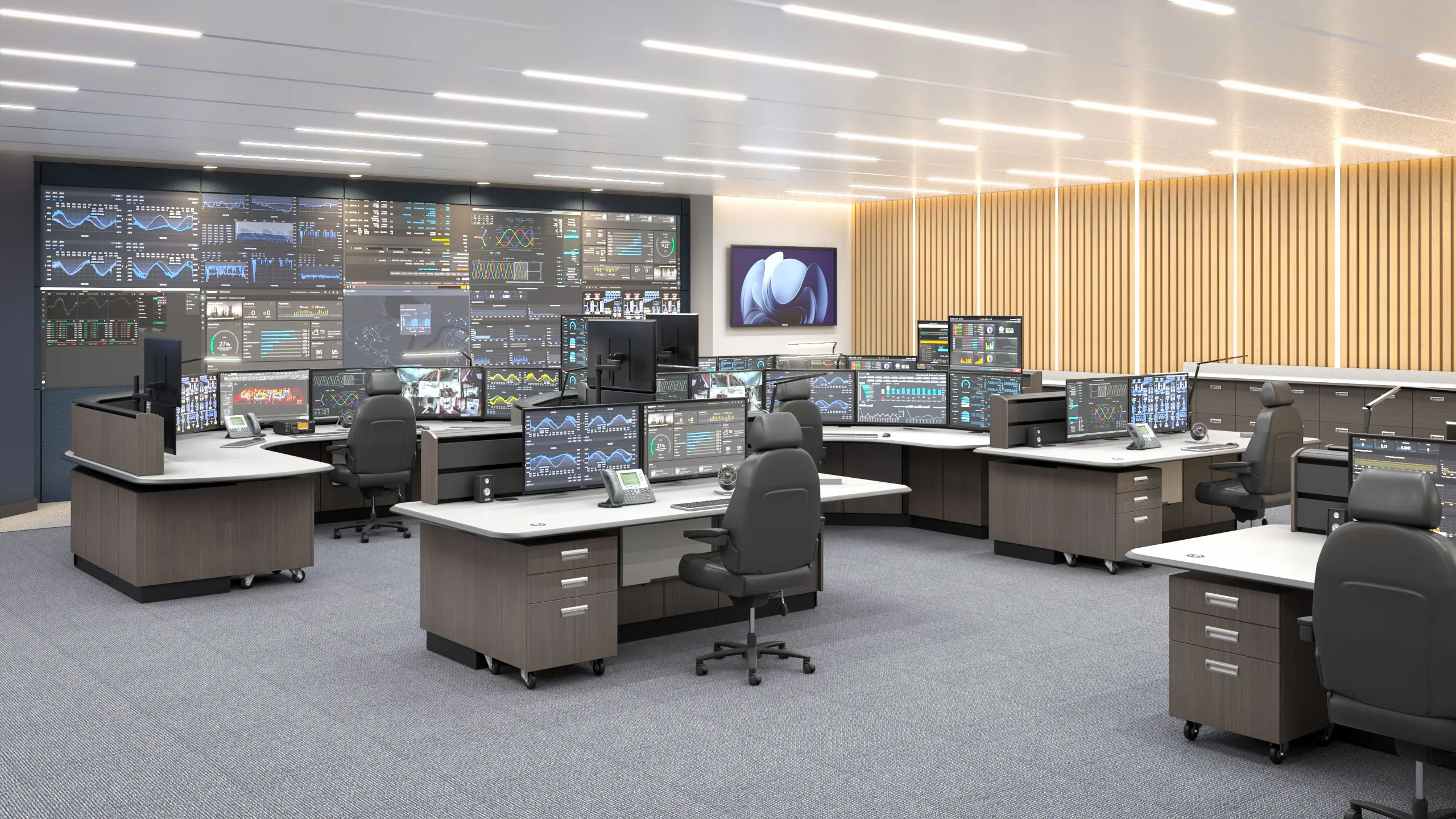 Utility Control room environment with multiple operator workstatio |